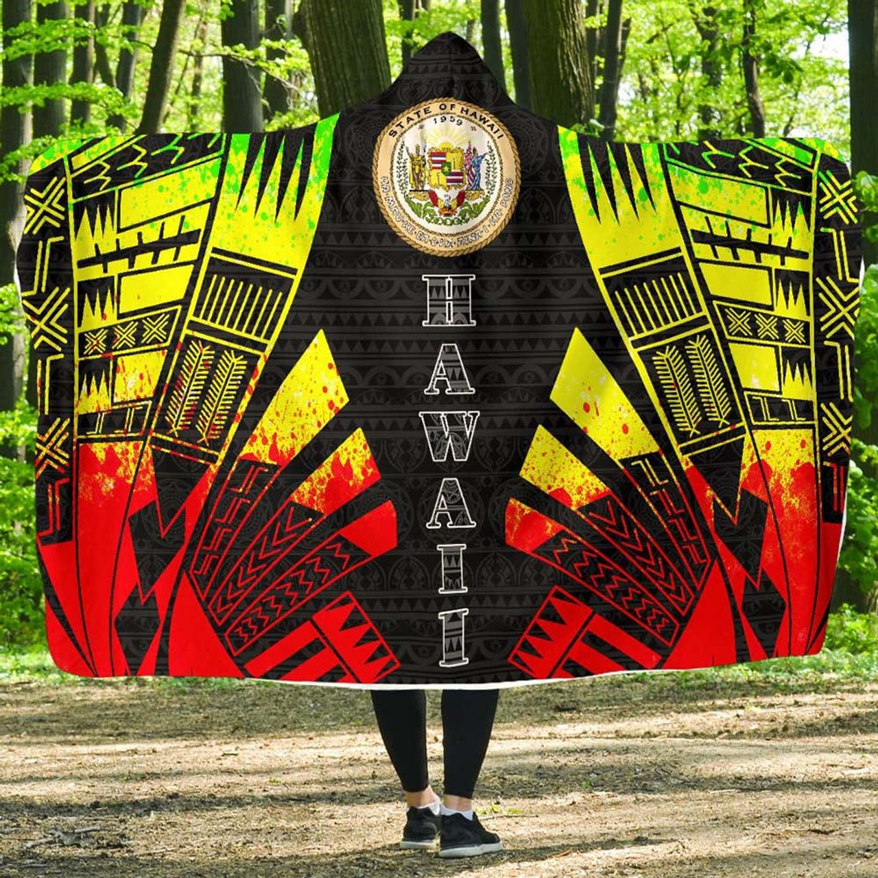 Hawaii Hooded Blanket - Polynesian Tattoo Reggae 1