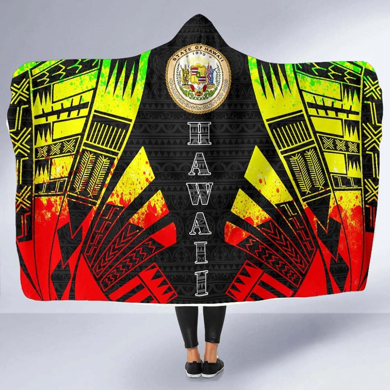 Hawaii Hooded Blanket - Polynesian Tattoo Reggae 5