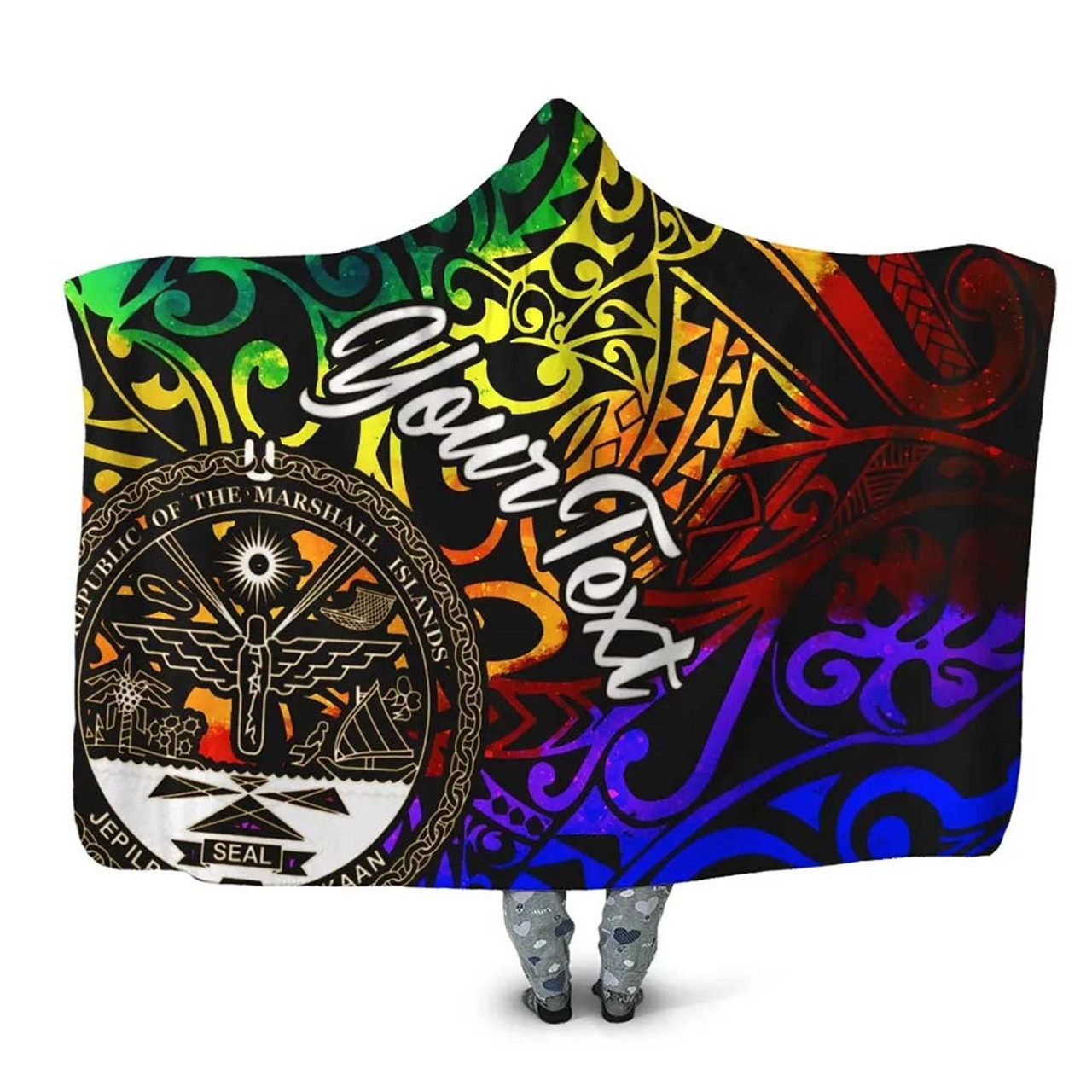 Marshall Islands Custom Personalised Hooded Blanket - Rainbow Polynesian Pattern Crest 1