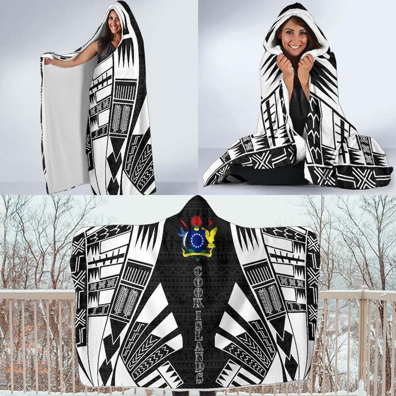 Cook Islands Hooded Blanket - Polynesian Tattoo Black 4