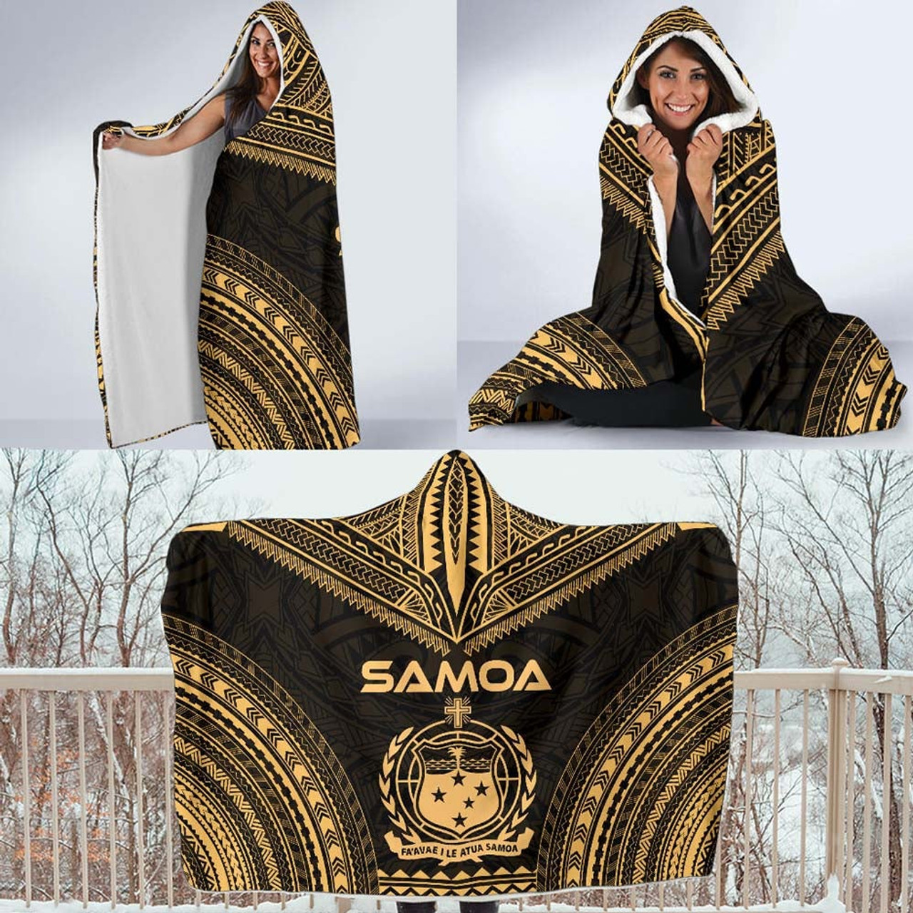 Samoa Polynesian Chief Hooded Blanket - Gold Version 4