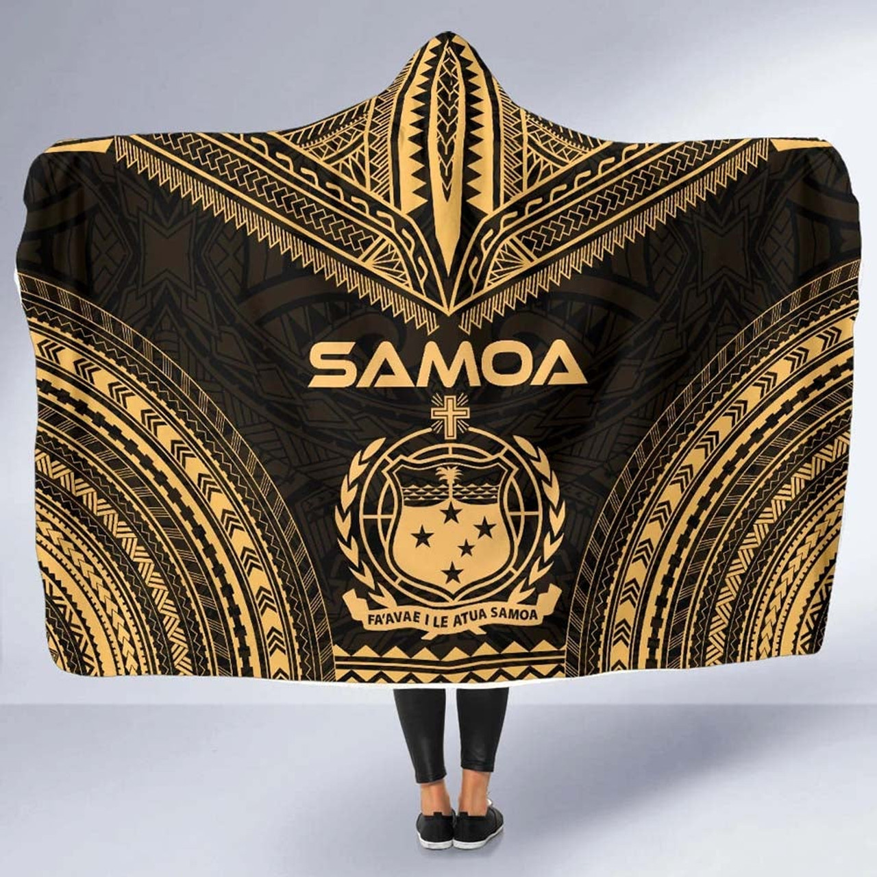 Samoa Polynesian Chief Hooded Blanket - Gold Version 5