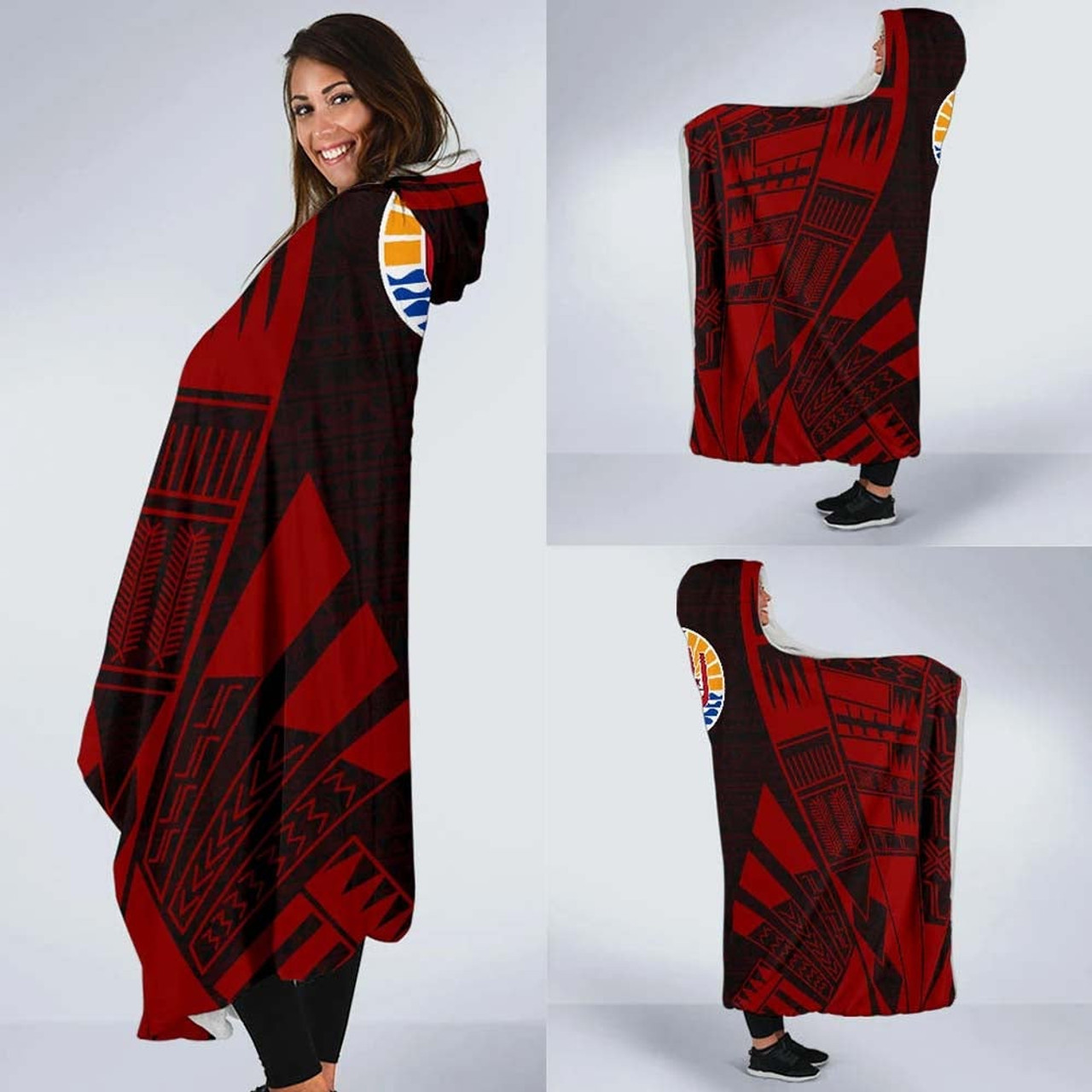 Tahiti Hooded Blanket - Polynesian Tattoo Red 2