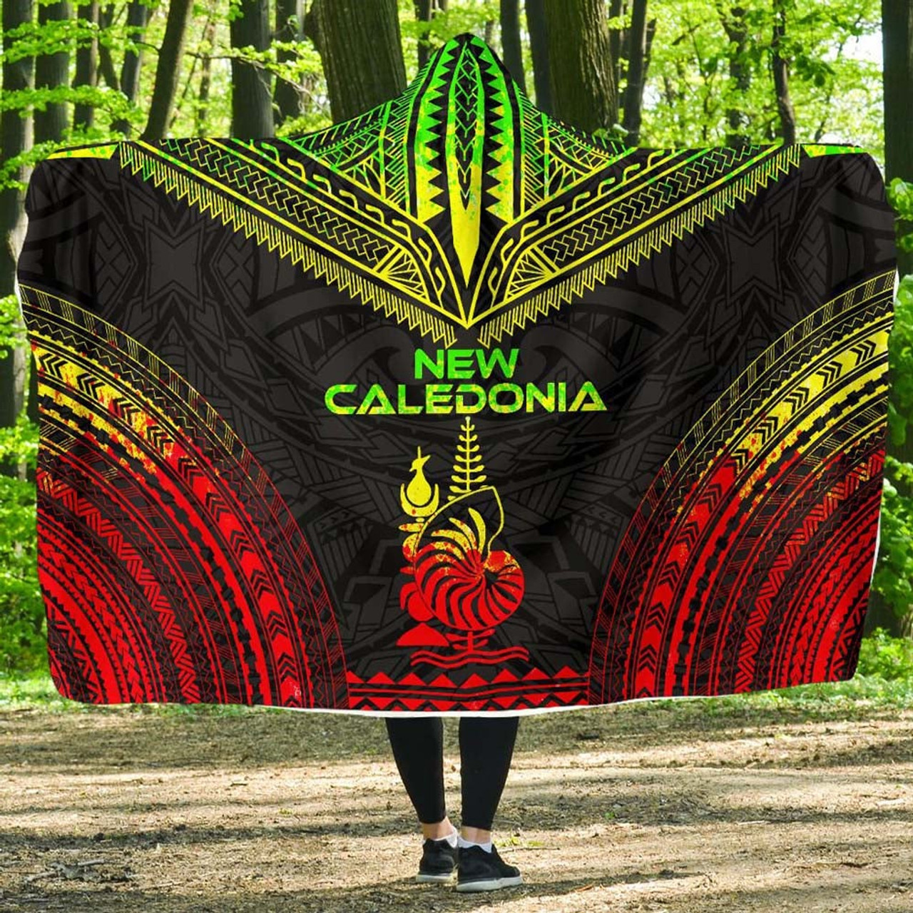 New Caledonia Polynesian Chief Hooded Blanket - Reggae Version 1