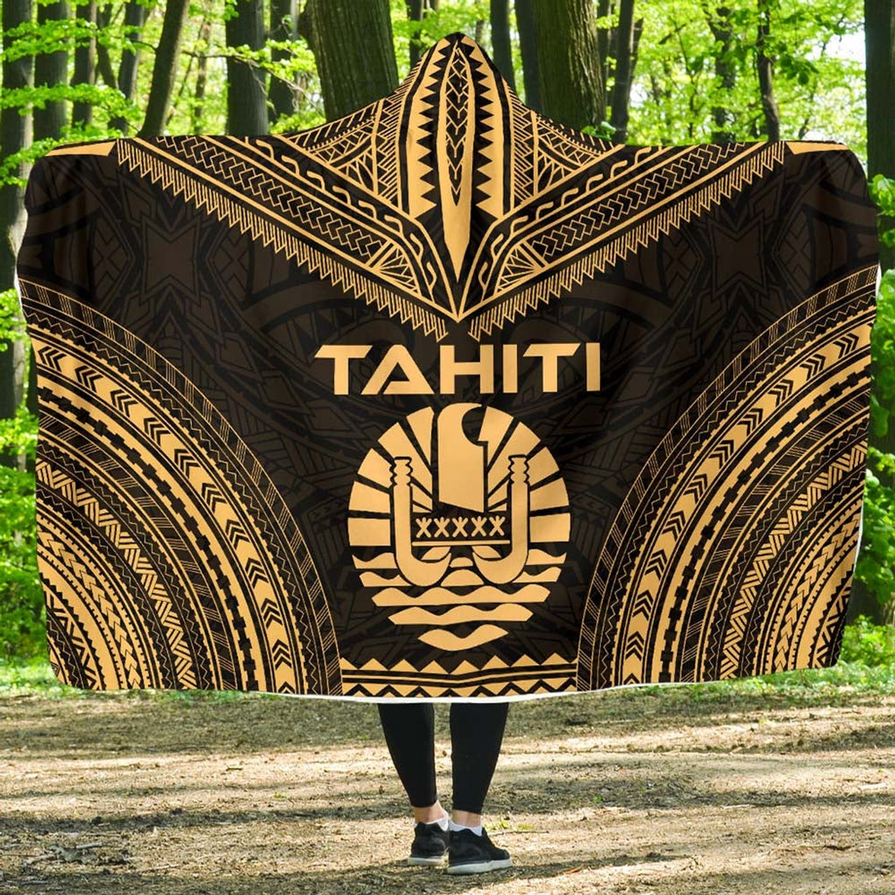 Tahiti Polynesian Chief Hooded Blanket - Gold Version 1