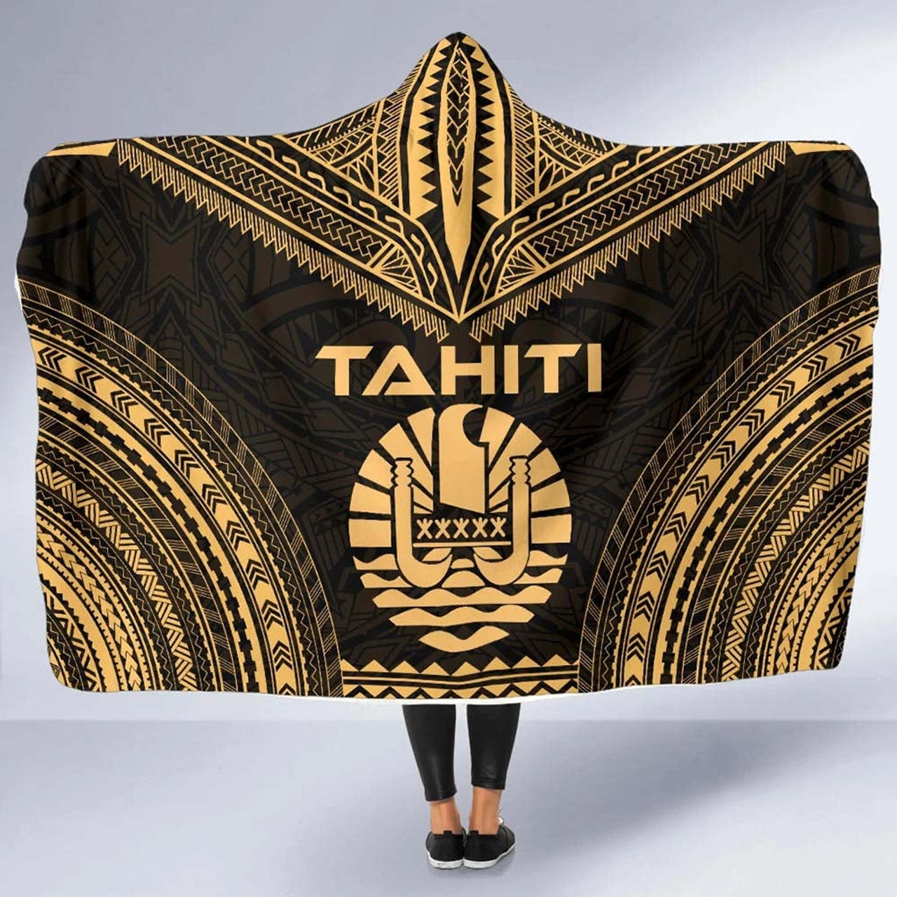 Tahiti Polynesian Chief Hooded Blanket - Gold Version 5