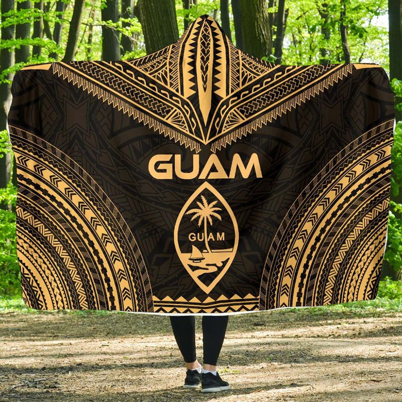 Guam Polynesian Chief Hooded Blanket - Gold Version 1