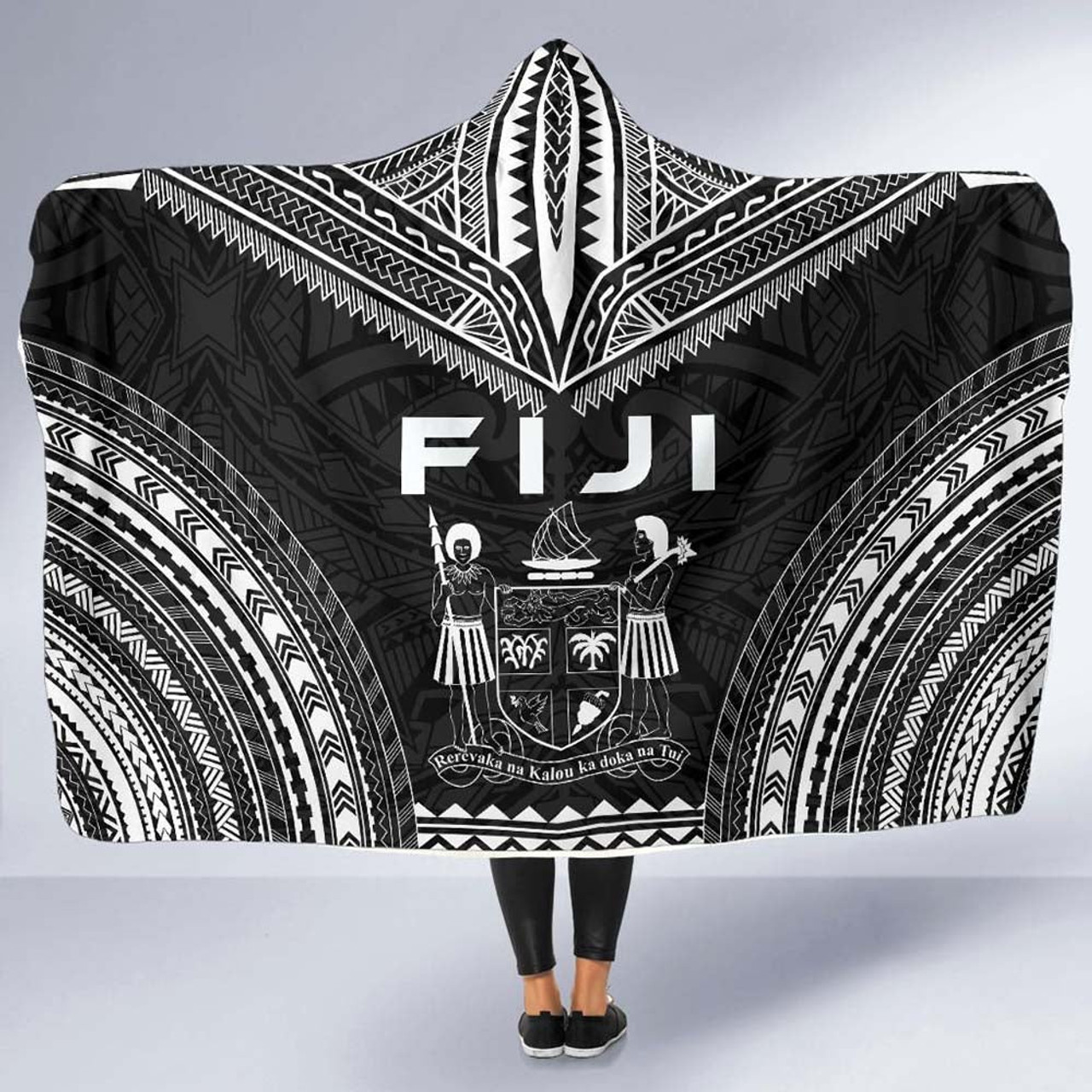 Fiji Polynesian Chief Hooded Blanket - Black Version 5