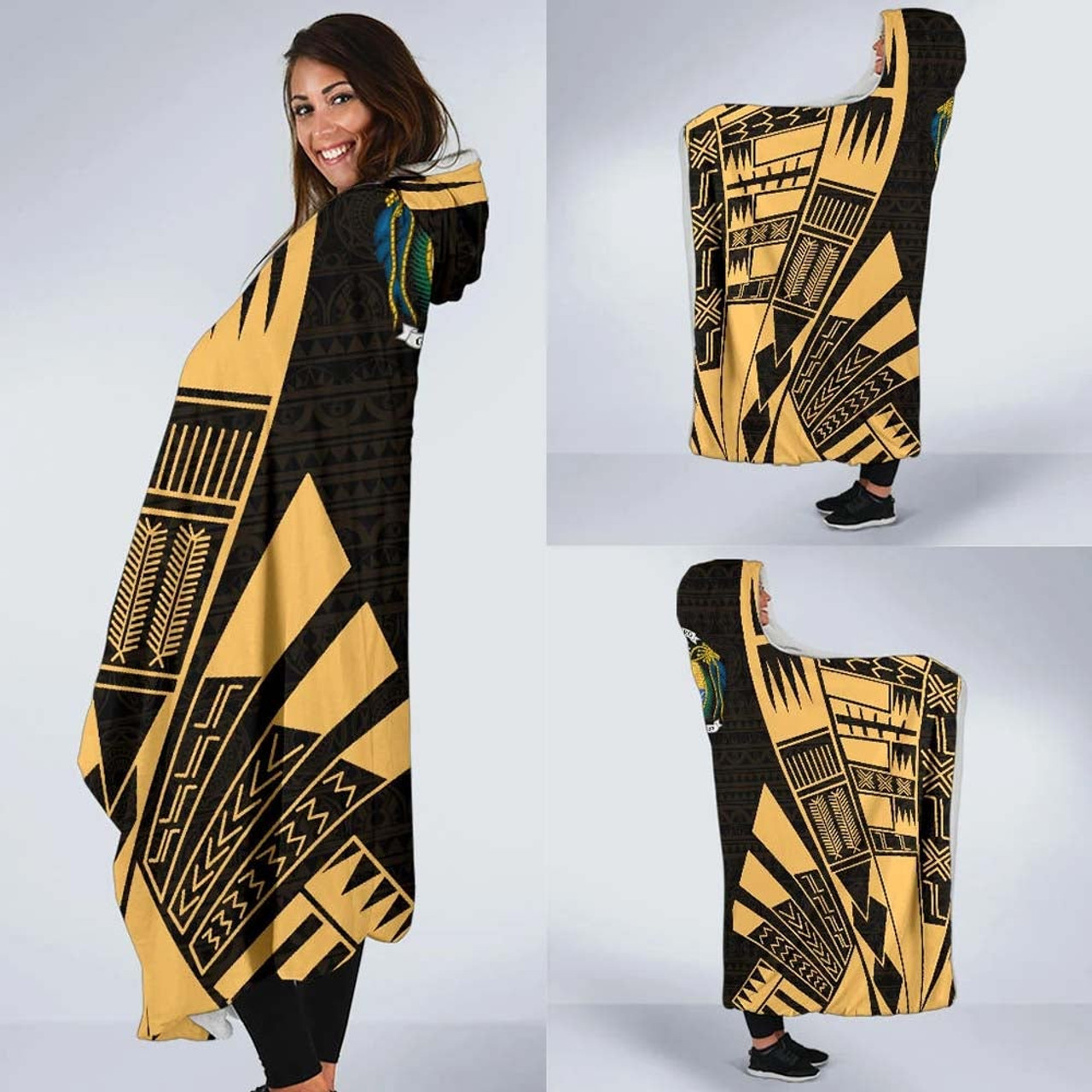 Nauru Hooded Blanket - Polynesian Tattoo Gold 2