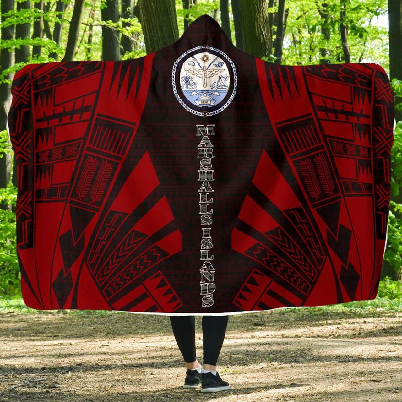 Marshall Islands Hooded Blanket - Polynesian Tattoo Red 1