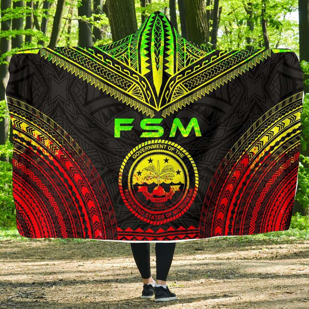 Federated States Of Micronesia Polynesian Chief Hooded Blanket - Reggae Version 1