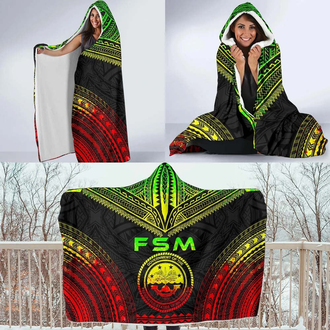 Federated States Of Micronesia Polynesian Chief Hooded Blanket - Reggae Version 4