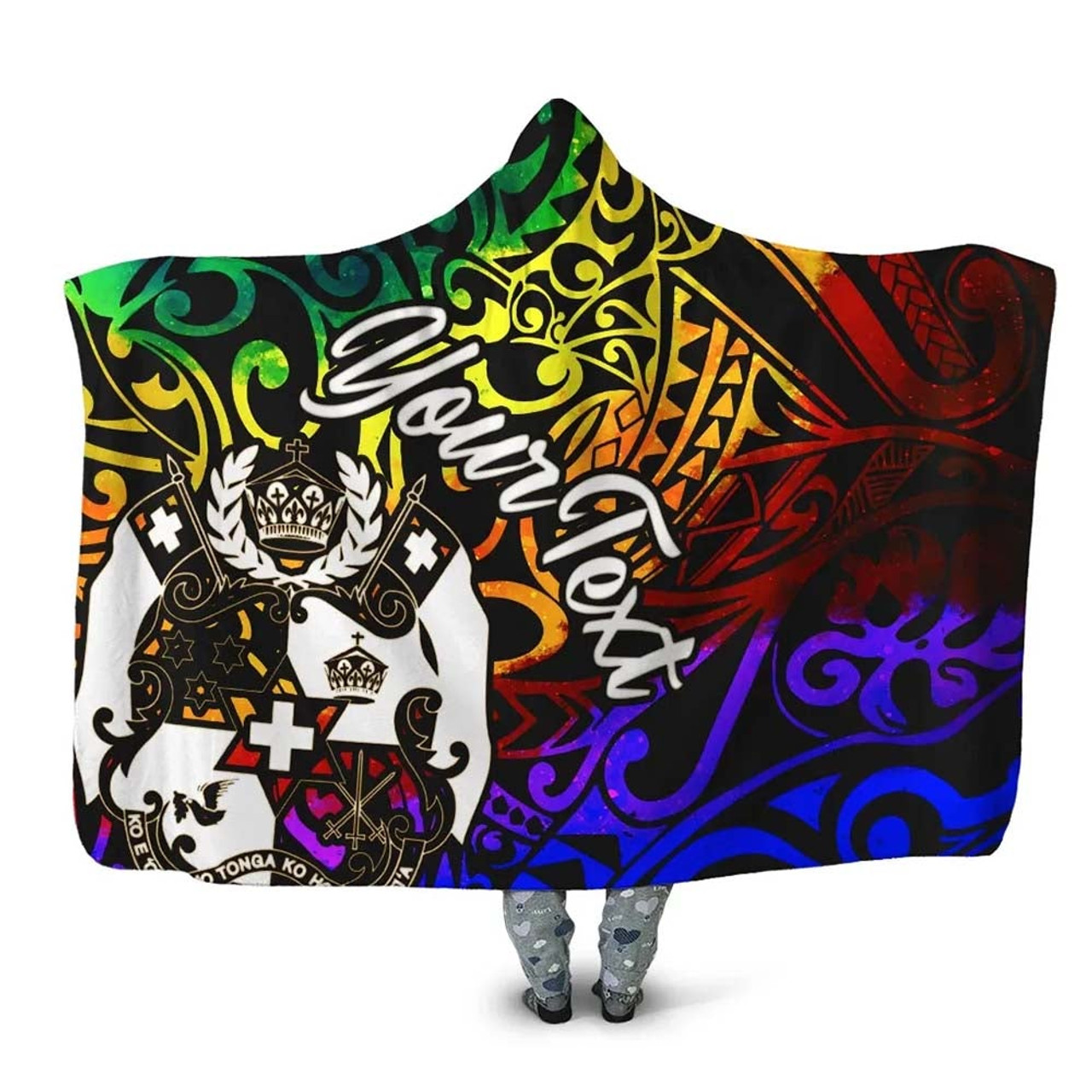 Tonga Custom Personalised Hooded Blanket - Rainbow Polynesian Pattern 1