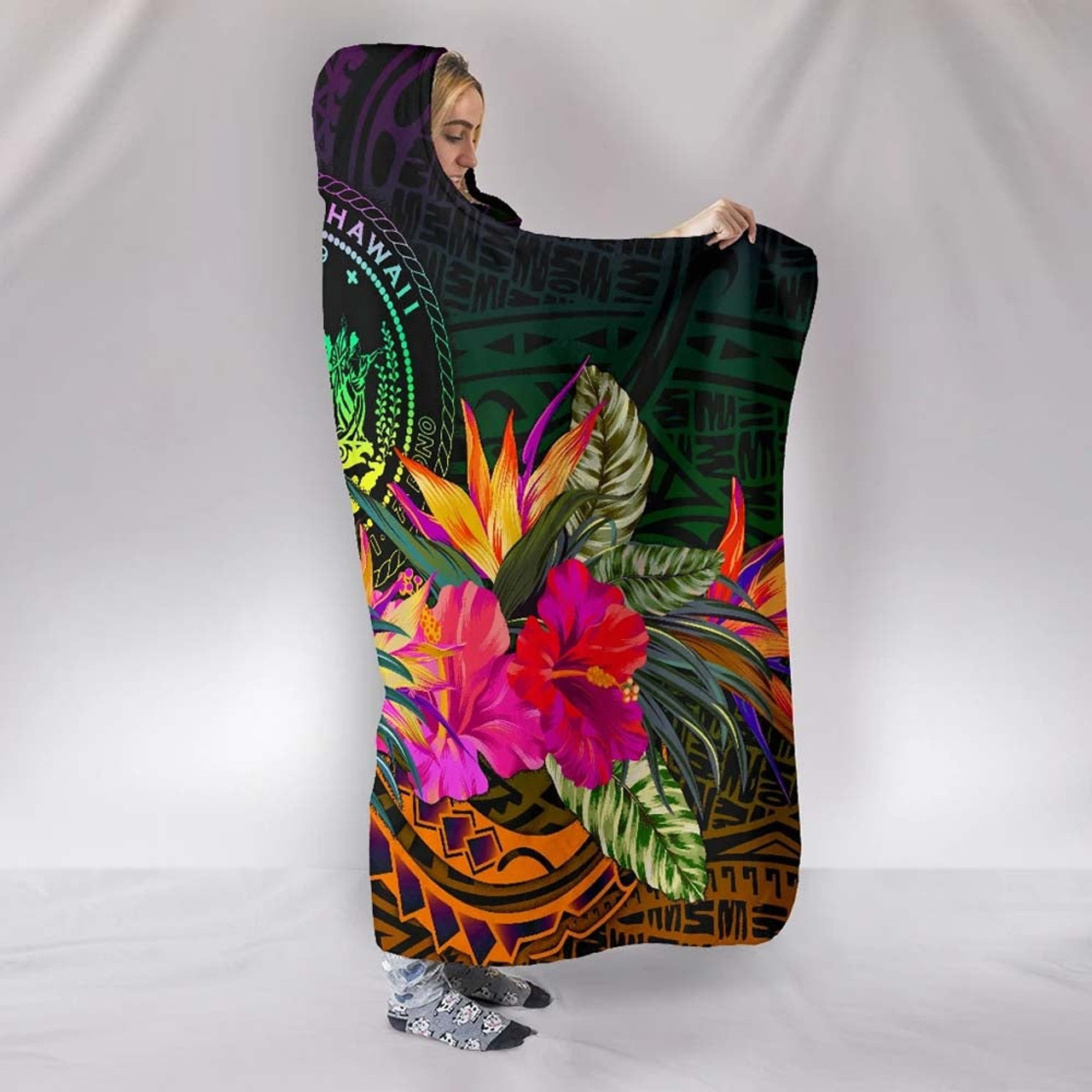 Polynesian Hawaii Hooded Blanket - Summer Hibiscus 2