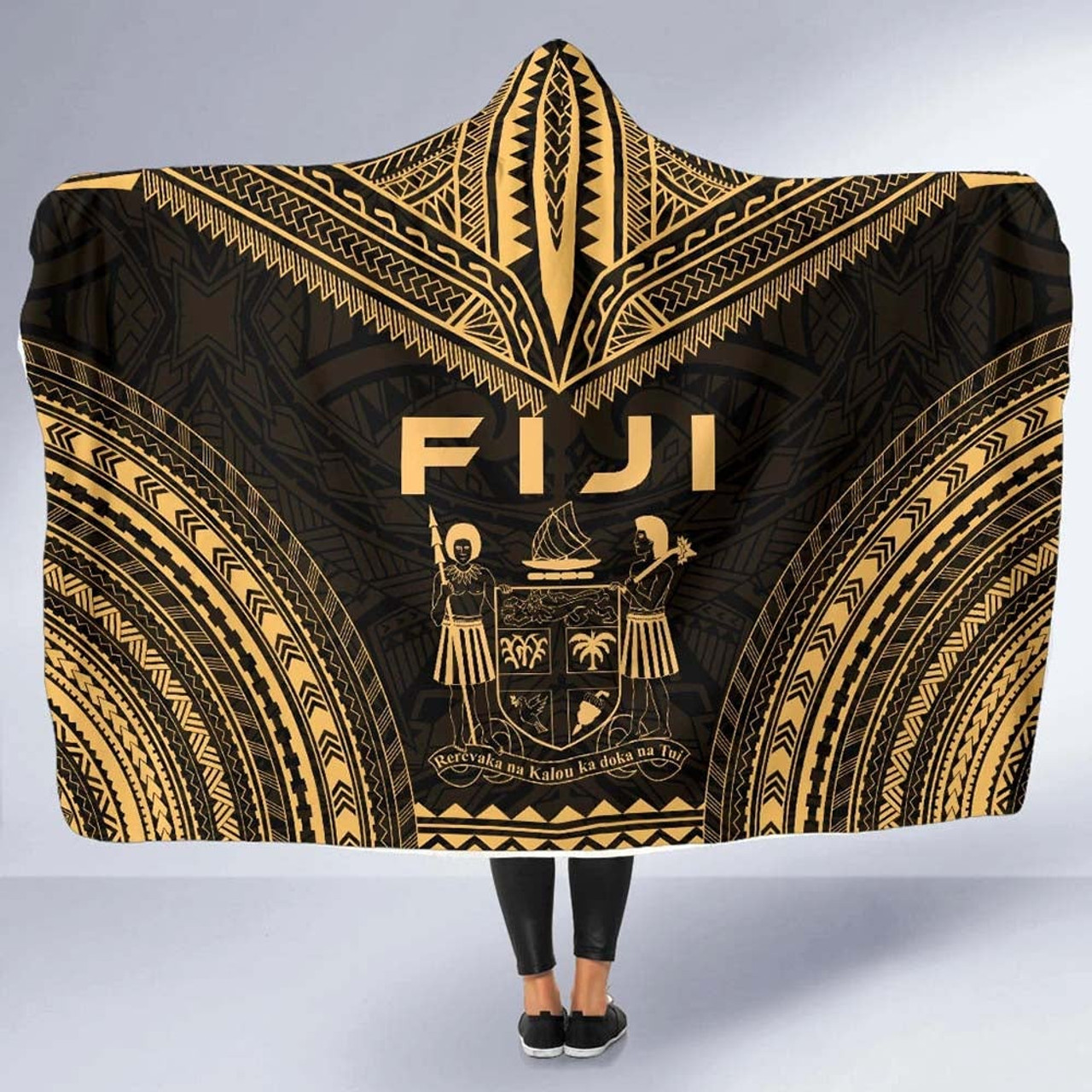 Fiji Polynesian Chief Hooded Blanket - Gold Version 5