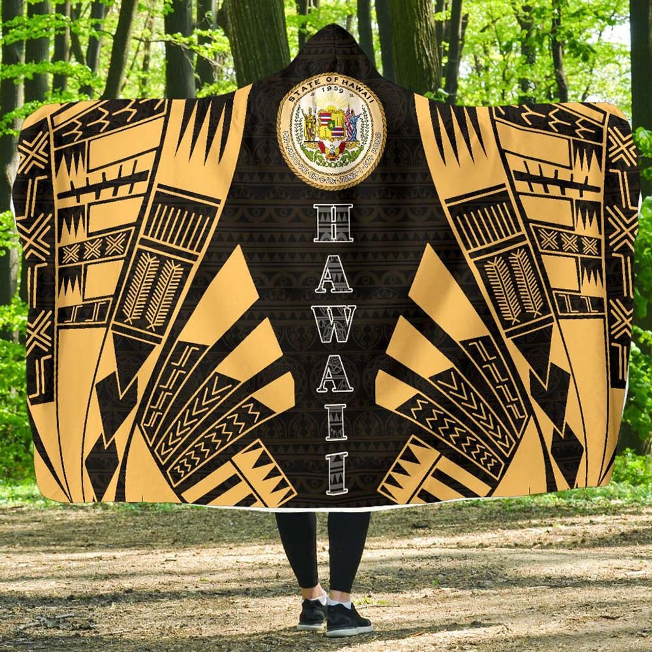 Hawaii Hooded Blanket - Polynesian Tattoo Gold 1