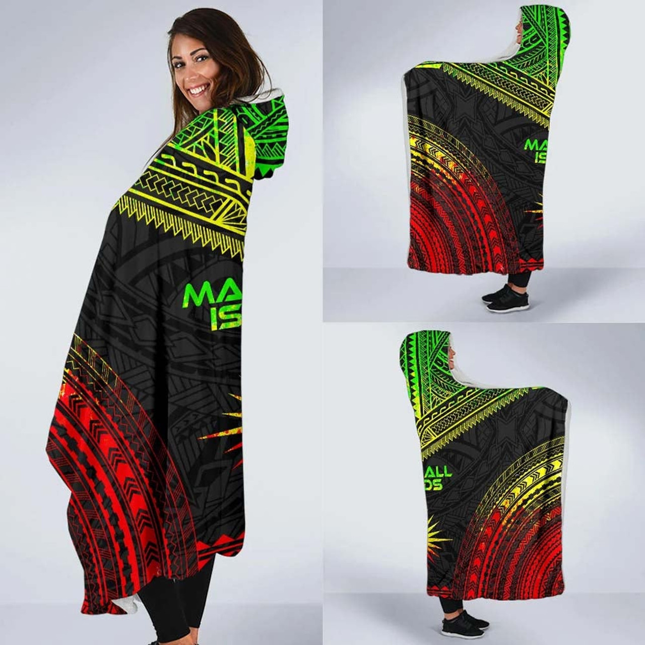 Marshall Islands Polynesian Chief Hooded Blanket - Reggae Version 2