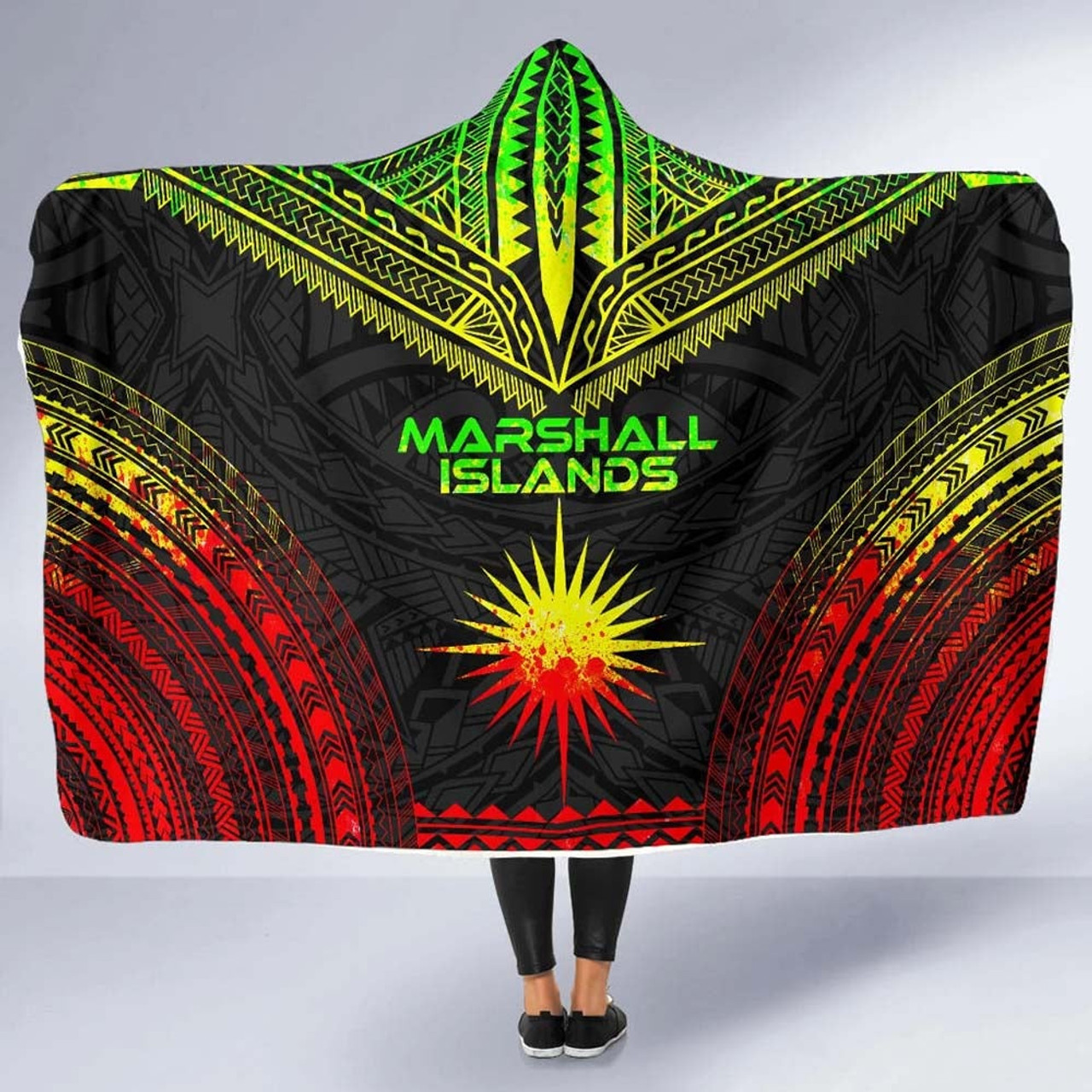 Marshall Islands Polynesian Chief Hooded Blanket - Reggae Version 5