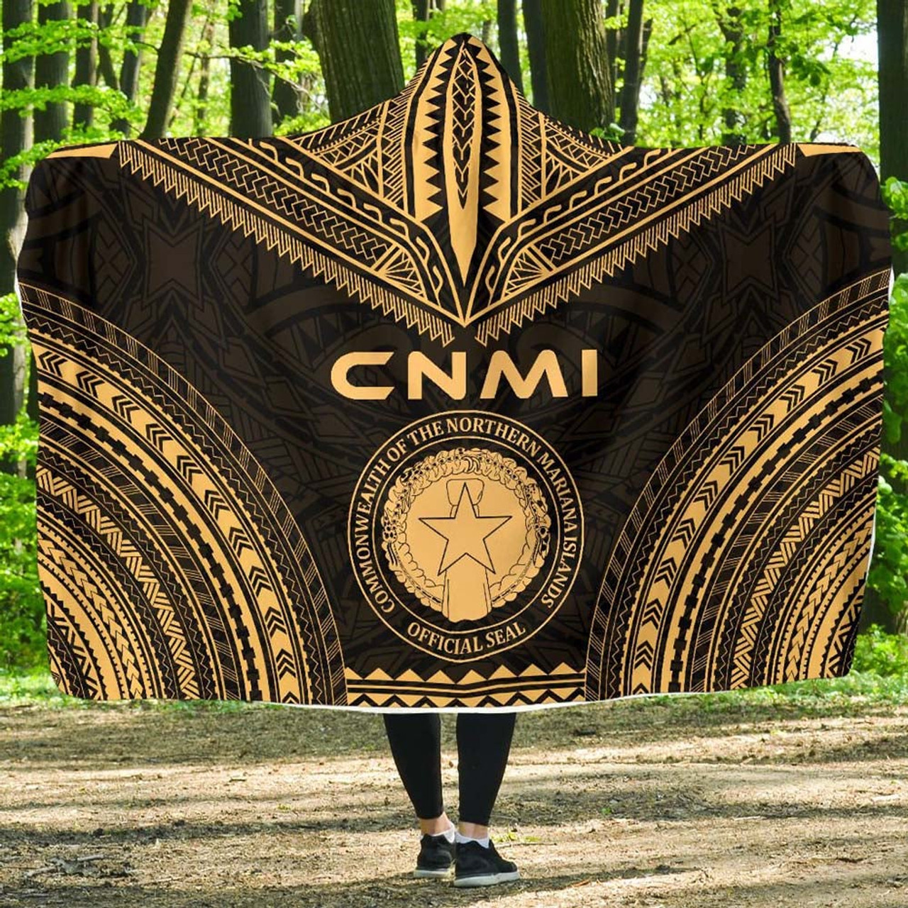 Northern Mariana Islands Polynesian Chief Hooded Blanket - Gold Version 1