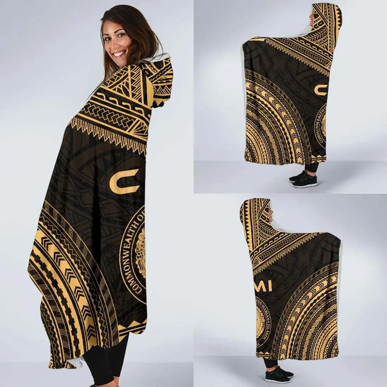 Northern Mariana Islands Polynesian Chief Hooded Blanket - Gold Version 2