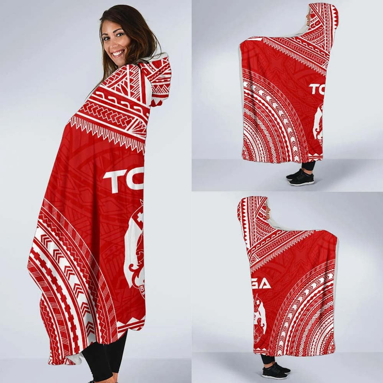 Tonga Flag Polynesian Chief Hooded Blanket 2
