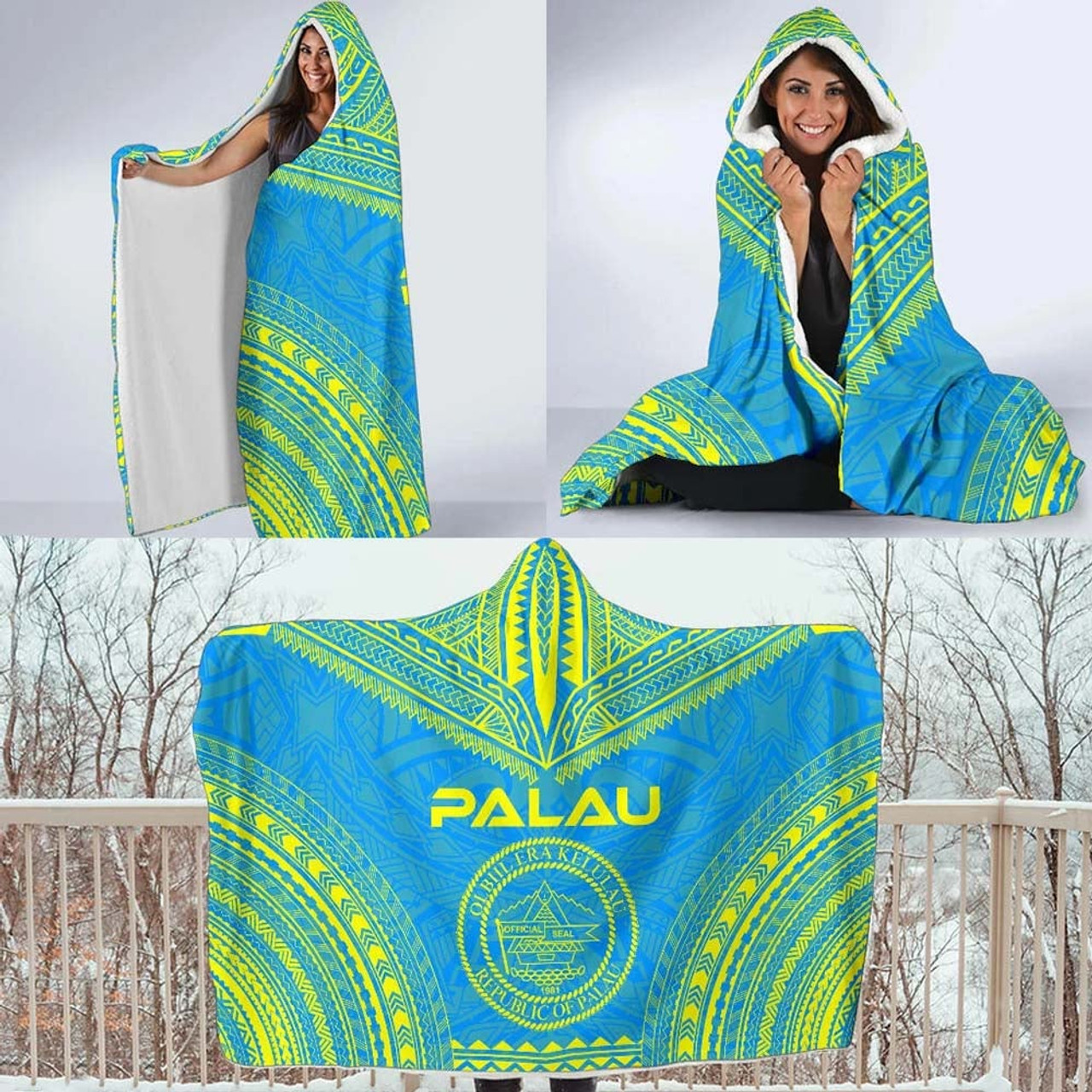 Palau Flag Polynesian Chief Hooded Blanket 4