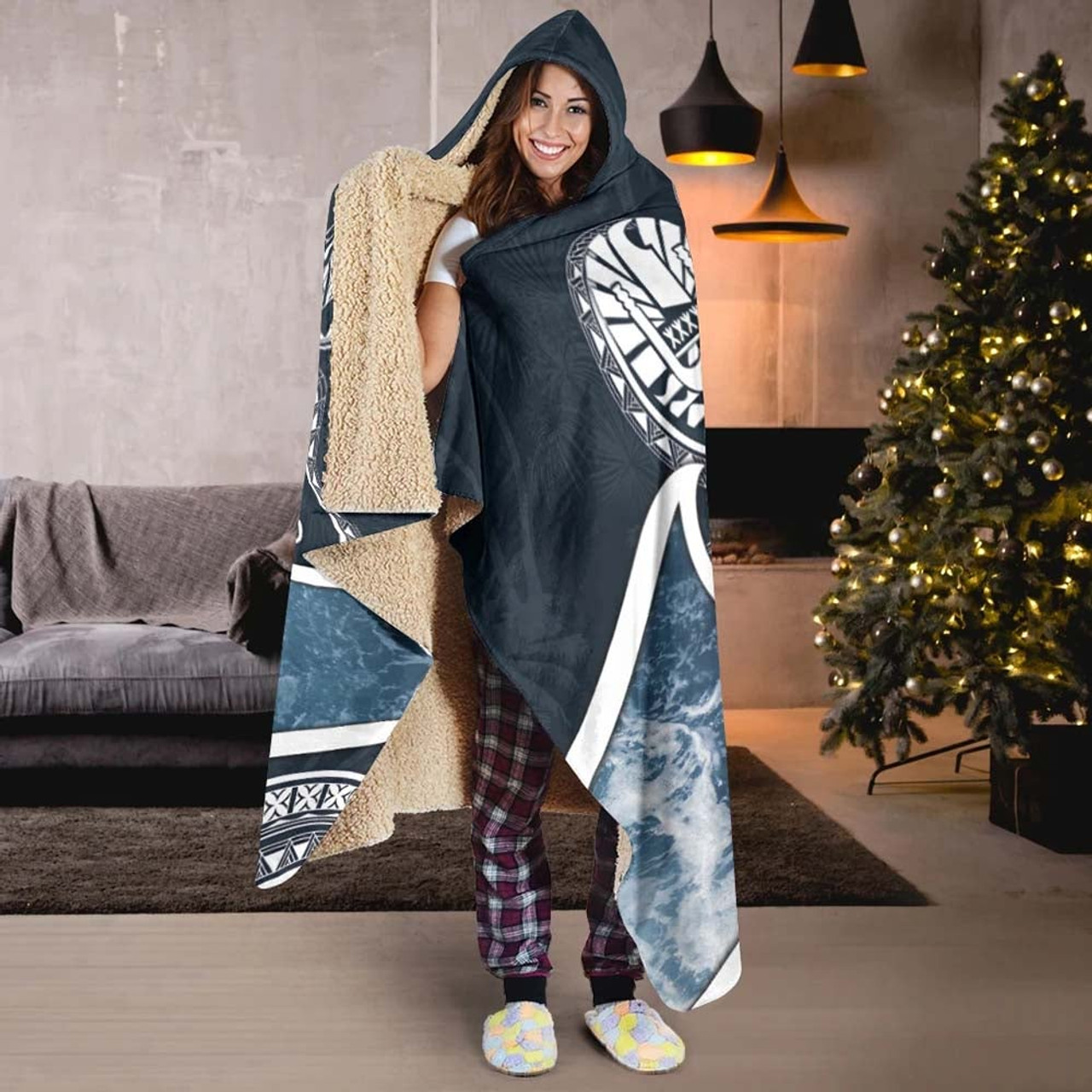 Tahiti Polynesian Hooded Blanket - Ocean Style 4