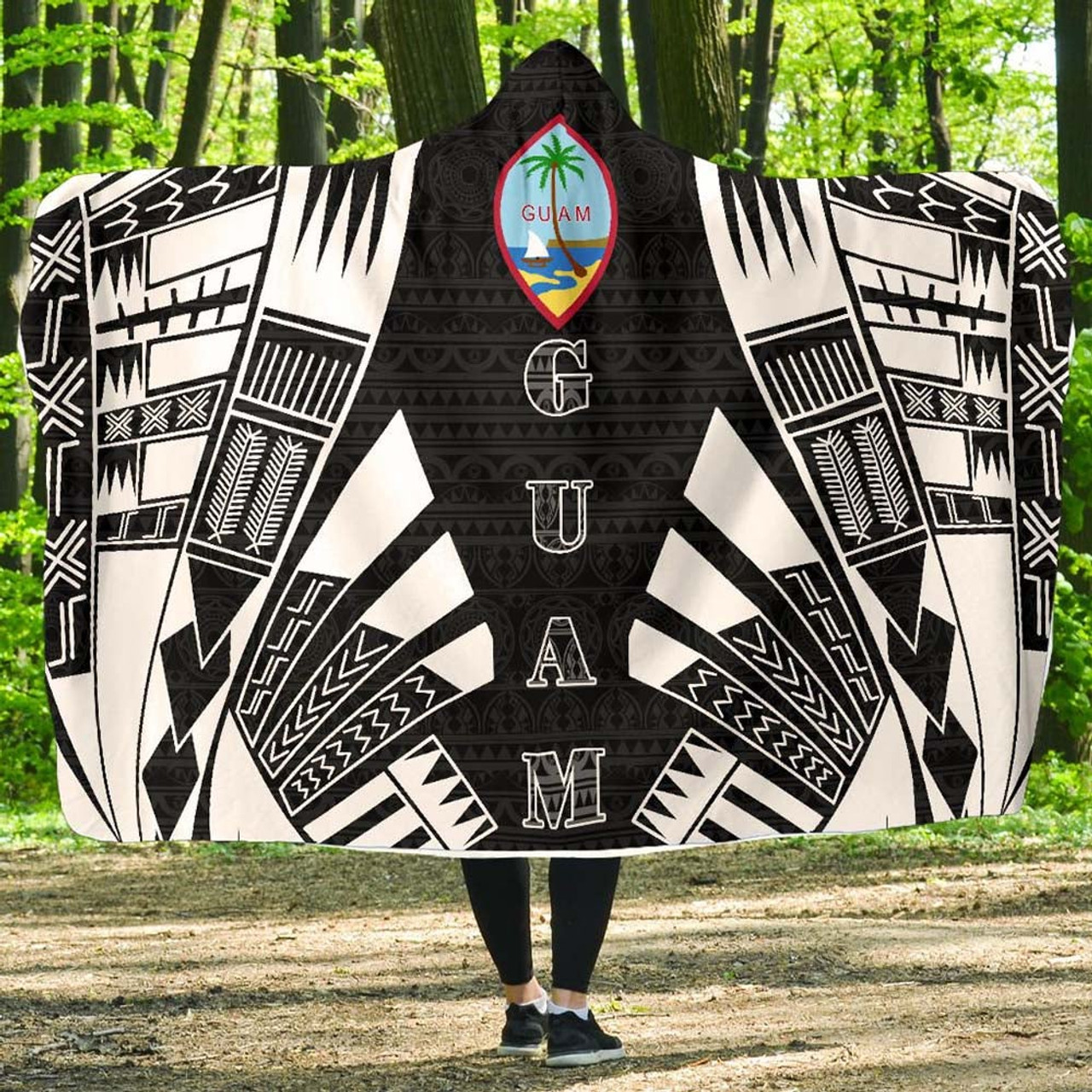 Guam Hooded Blanket - Polynesian Tattoo Black 1