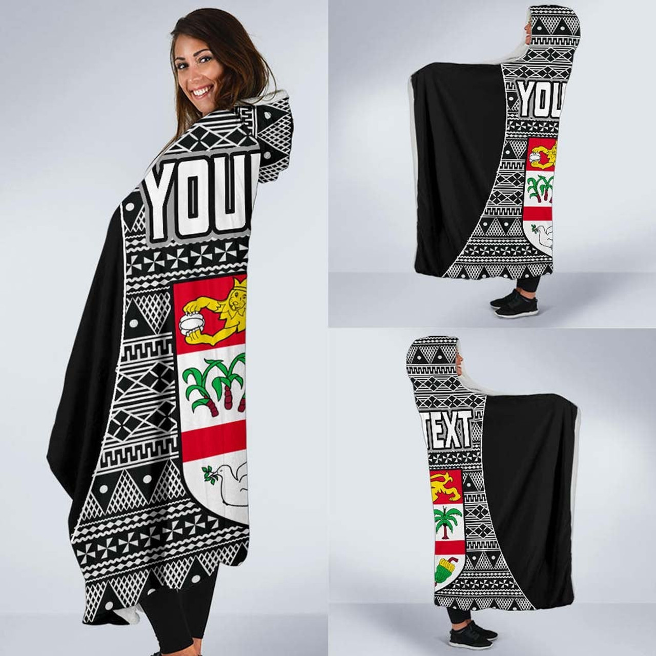 Fiji Hooded Blanket - Tapa Pattern Sport Style 2