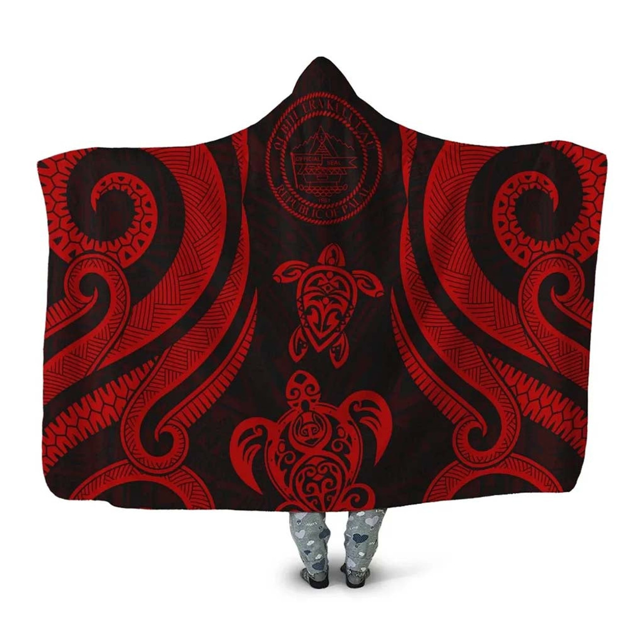 Palau Hooded Blanket - Red Tentacle Turtle 1