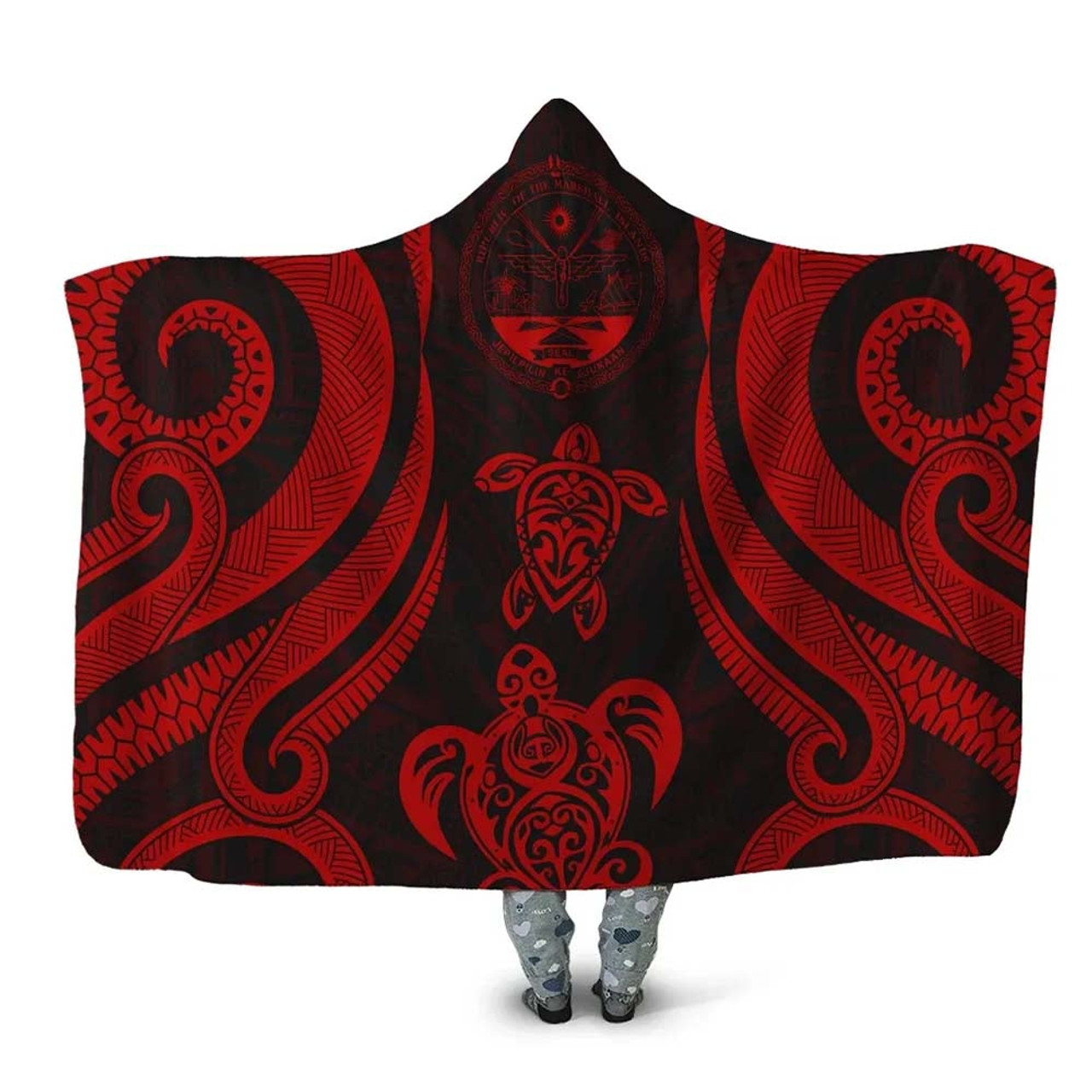 Marshall Islands Hooded Blanket - Red Tentacle Turtle Crest 1
