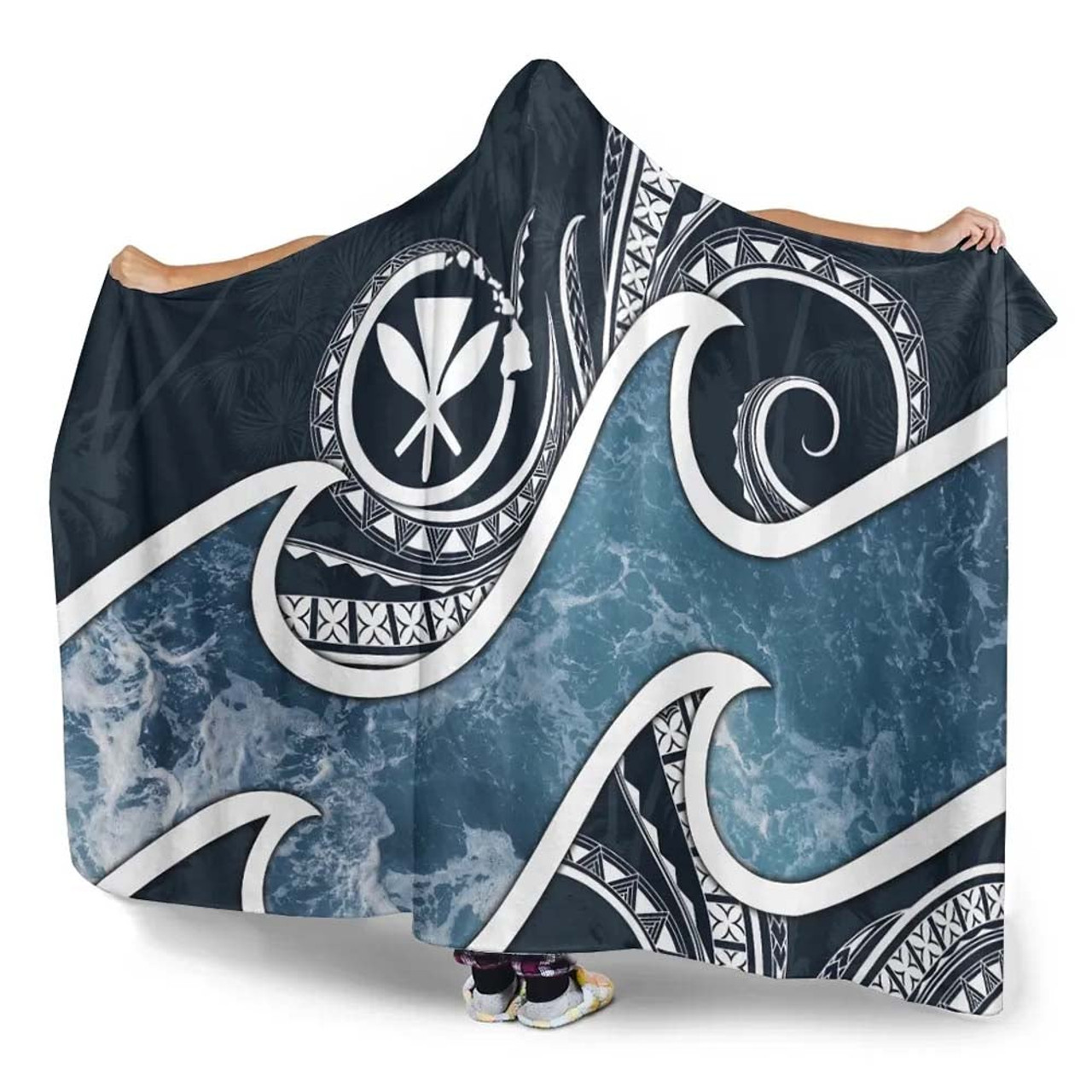 Polynesian Hawaii Hooded Blanket - Ocean Style 1