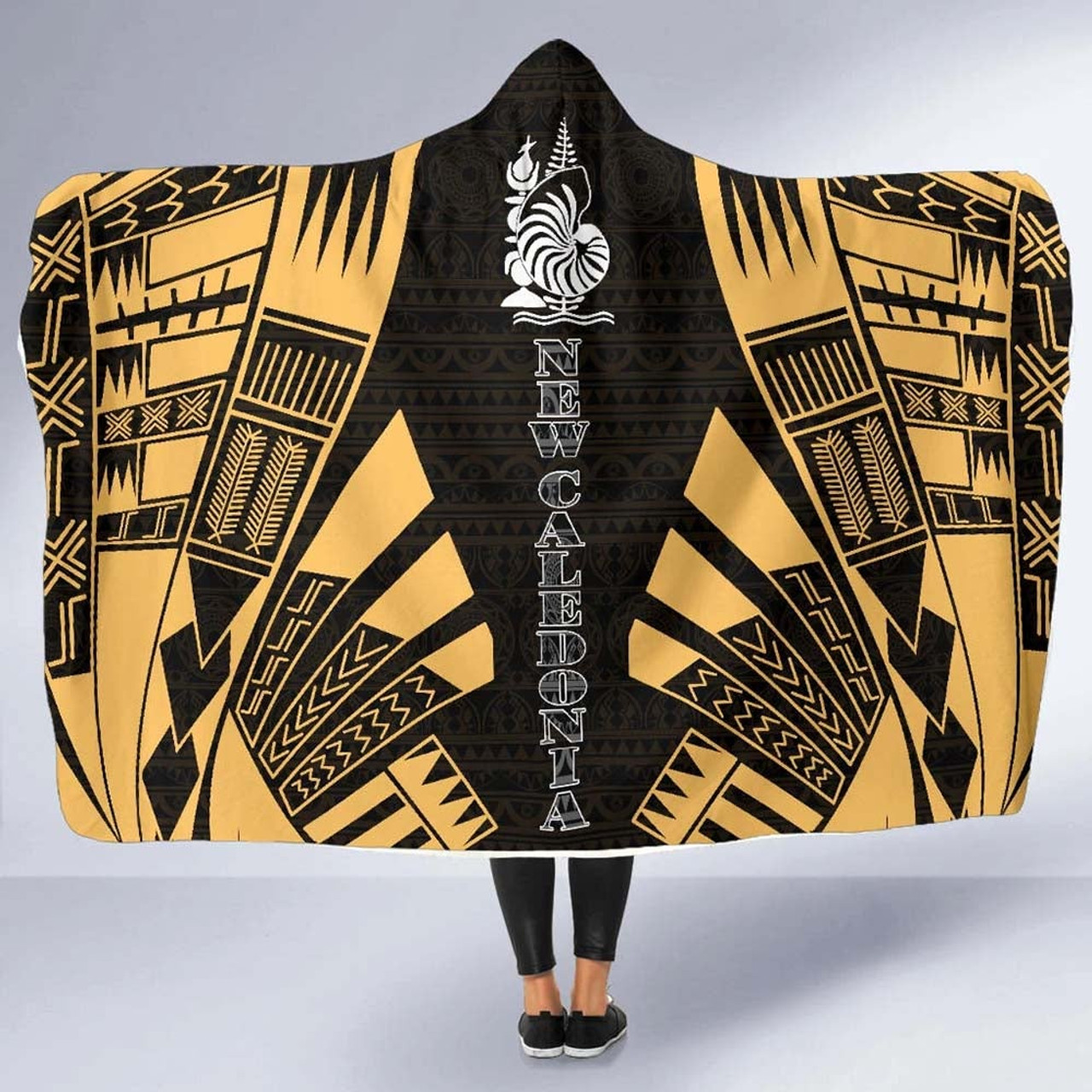 New Caledonia Hooded Blanket - Polynesian Tattoo Gold 5