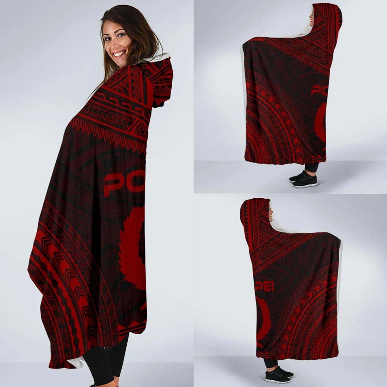 Pohnpei Polynesian Chief Hooded Blanket - Red Version 2