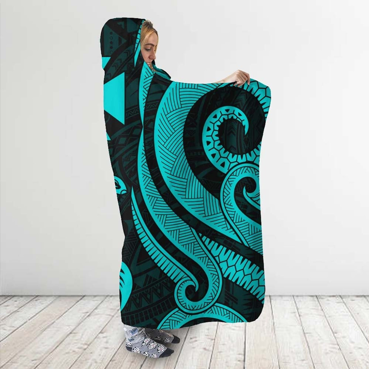 Wallis and Futuna Hooded Blanket - Turquoise Tentacle Turtle 3