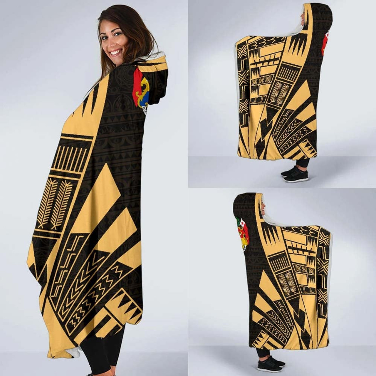 Tonga Hooded Blanket - Polynesian Tattoo Gold 2