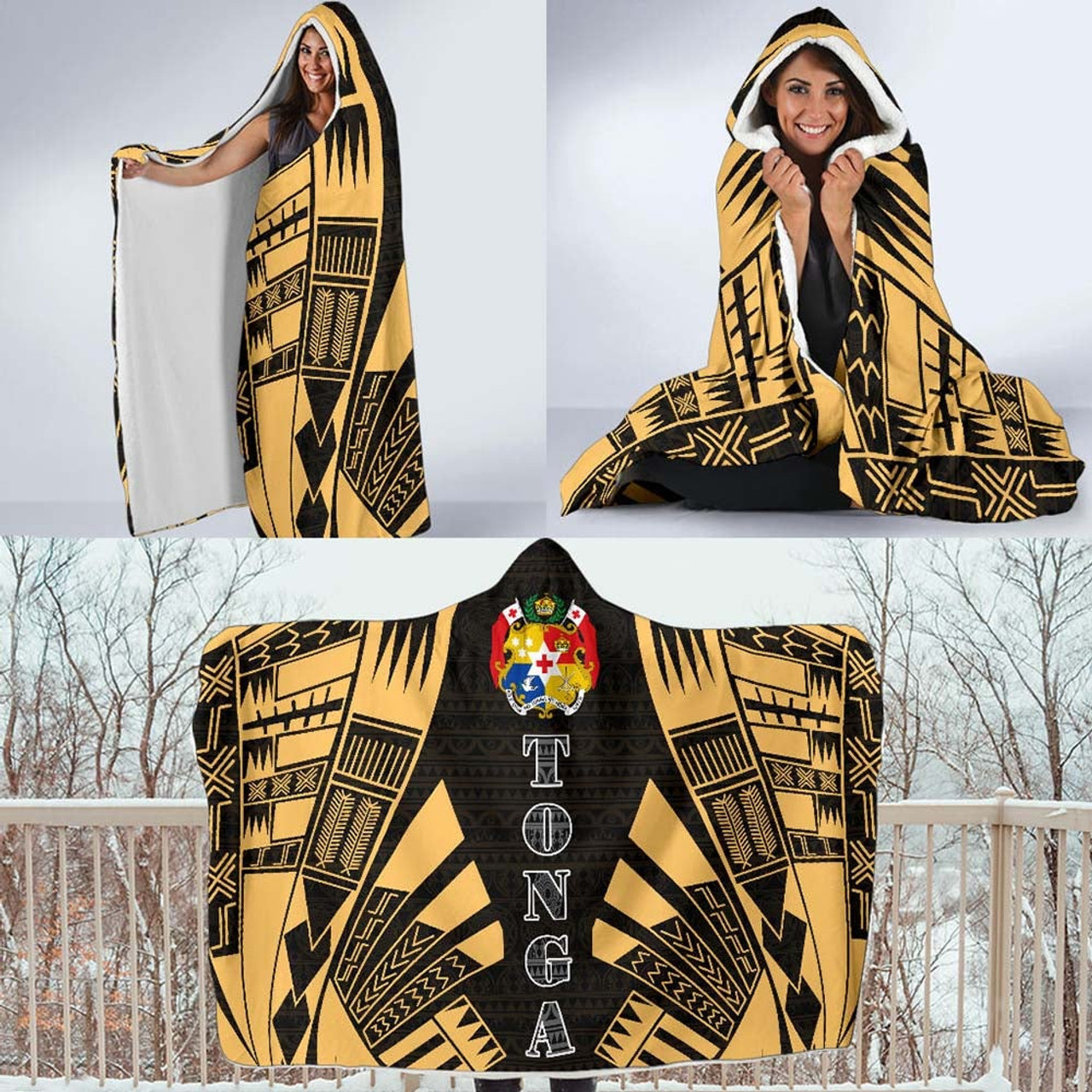 Tonga Hooded Blanket - Polynesian Tattoo Gold 4