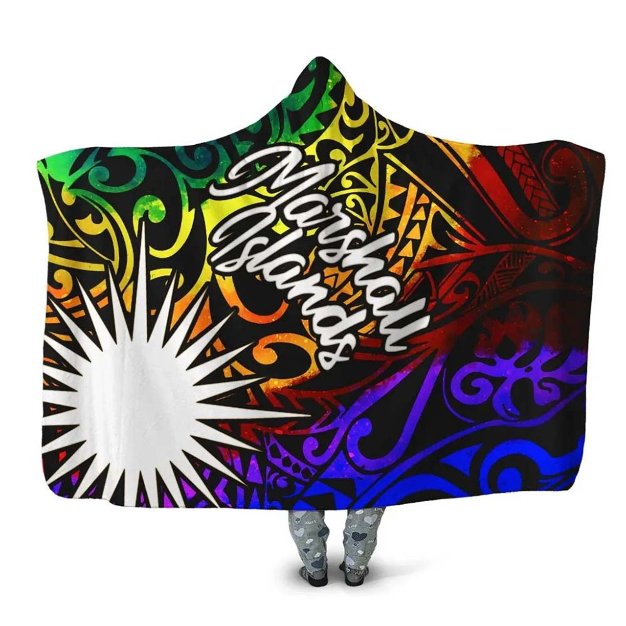 Marshall Islands Hooded Blanket - Rainbow Polynesian Pattern 1