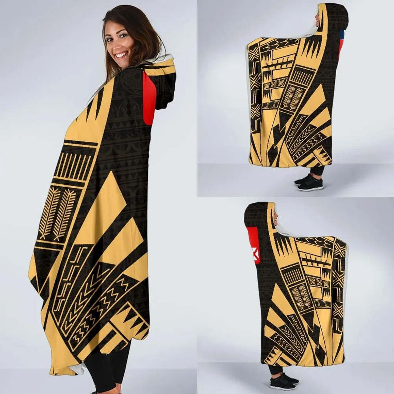 Wallis And Futuna Hooded Blanket - Polynesian Tattoo Gold 2