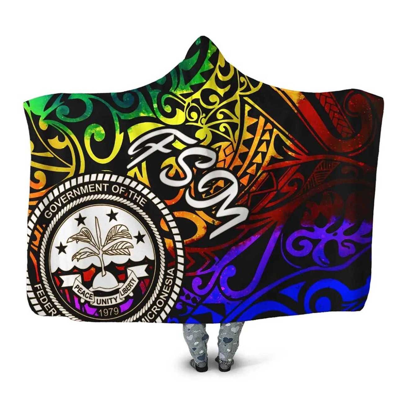 Federated States of Micronesia Hooded Blanket - Rainbow Polynesian Pattern 1