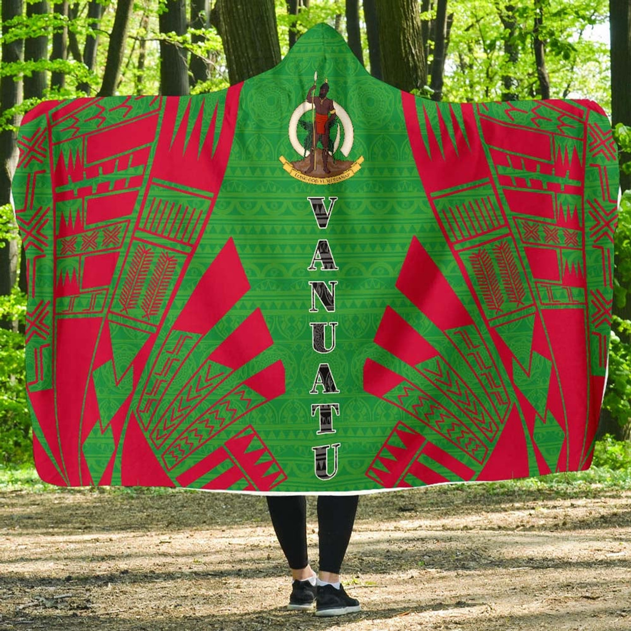 Vanuatu Hooded Blanket - Polynesian Tattoo Flag 1