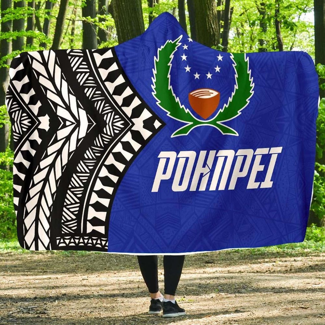 Pohnpei Flag Economy Hooded Blanket Micronesian Pattern 1