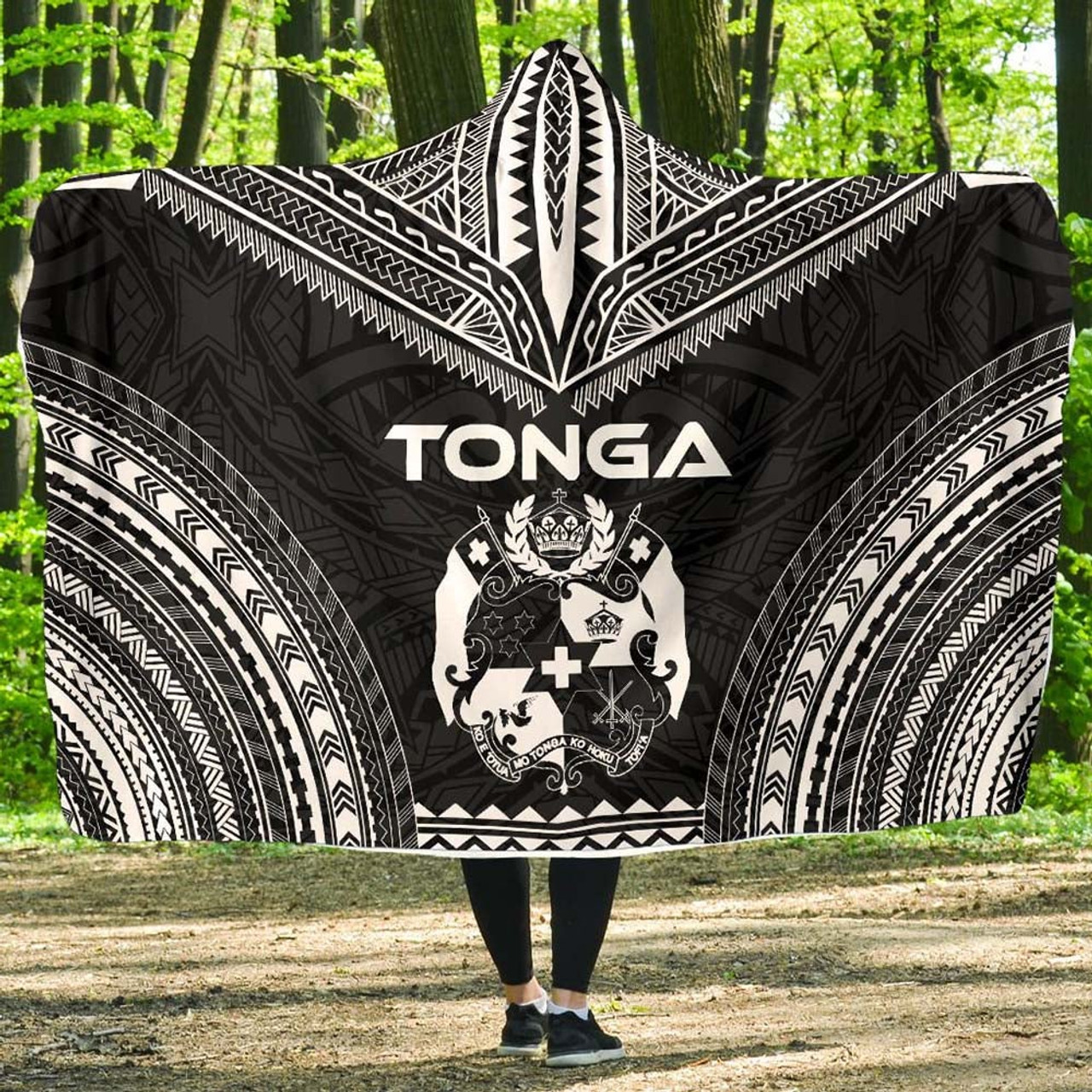 Tonga Polynesian Chief Hooded Blanket - Black Version 1