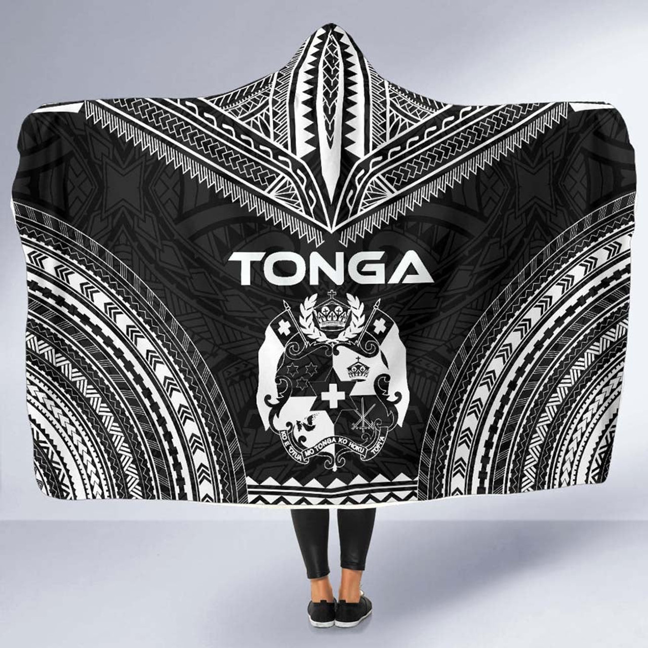 Tonga Polynesian Chief Hooded Blanket - Black Version 5