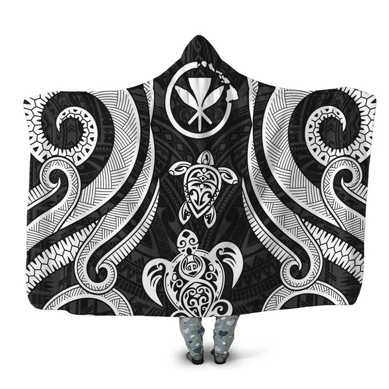 Hawaii Hooded Blanket - White Tentacle Turtle 1