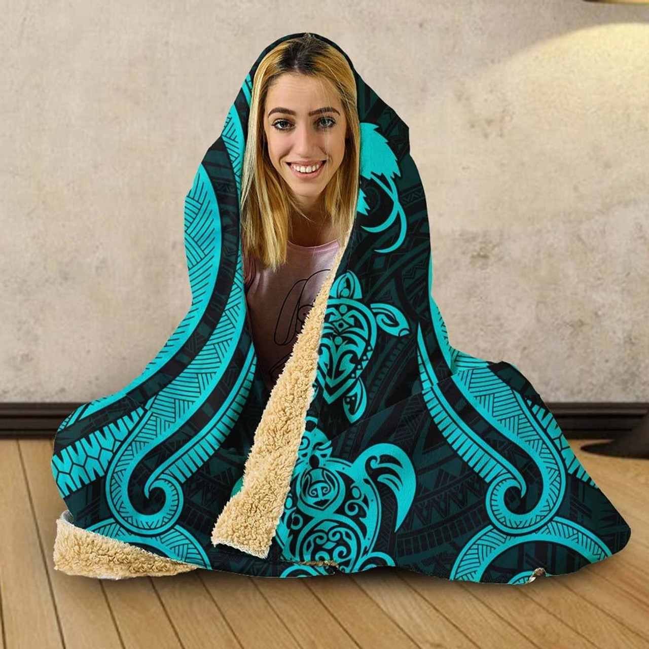 Papua New Guinea Hooded Blanket - Turquoise Tentacle Turtle 4