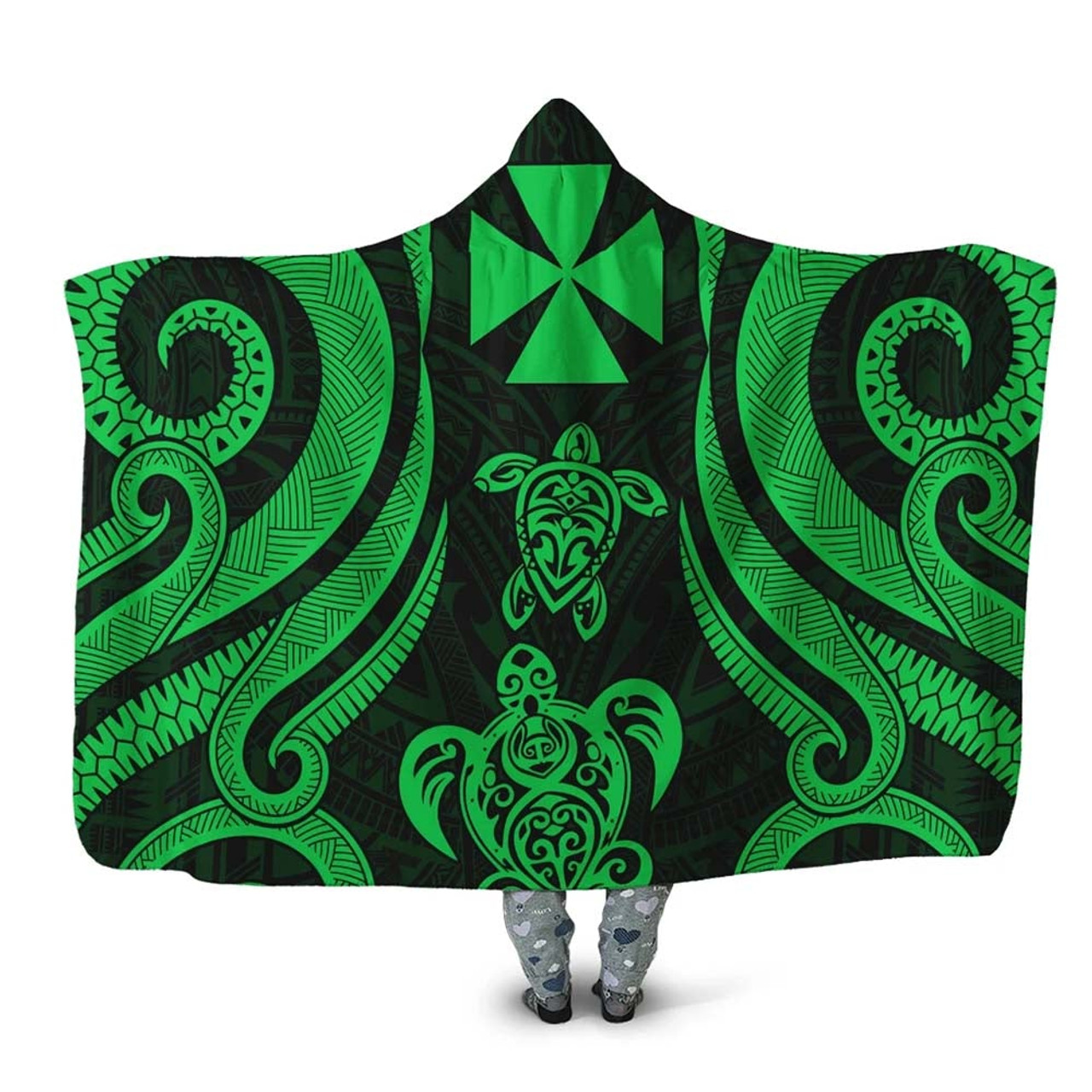 Wallis and Futuna Hooded Blanket - Green Tentacle Turtle 1