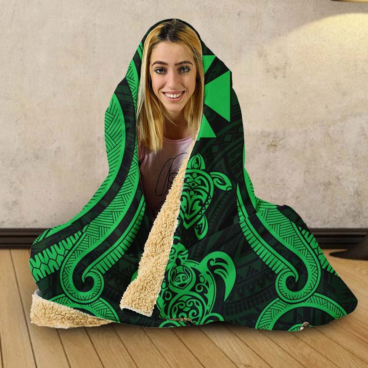 Wallis and Futuna Hooded Blanket - Green Tentacle Turtle 4