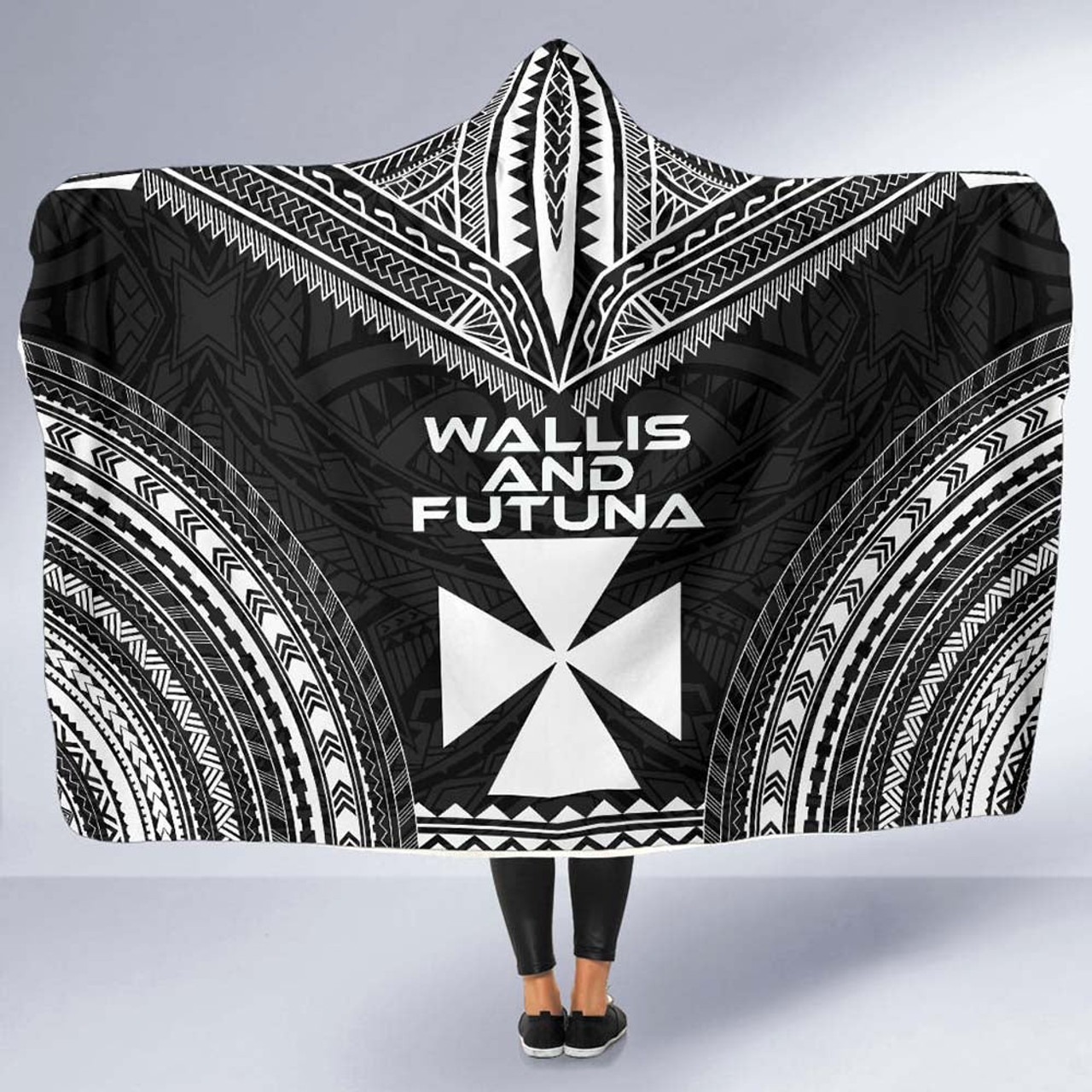 Wallis And Futuna Polynesian Chief Hooded Blanket - Black Version 5