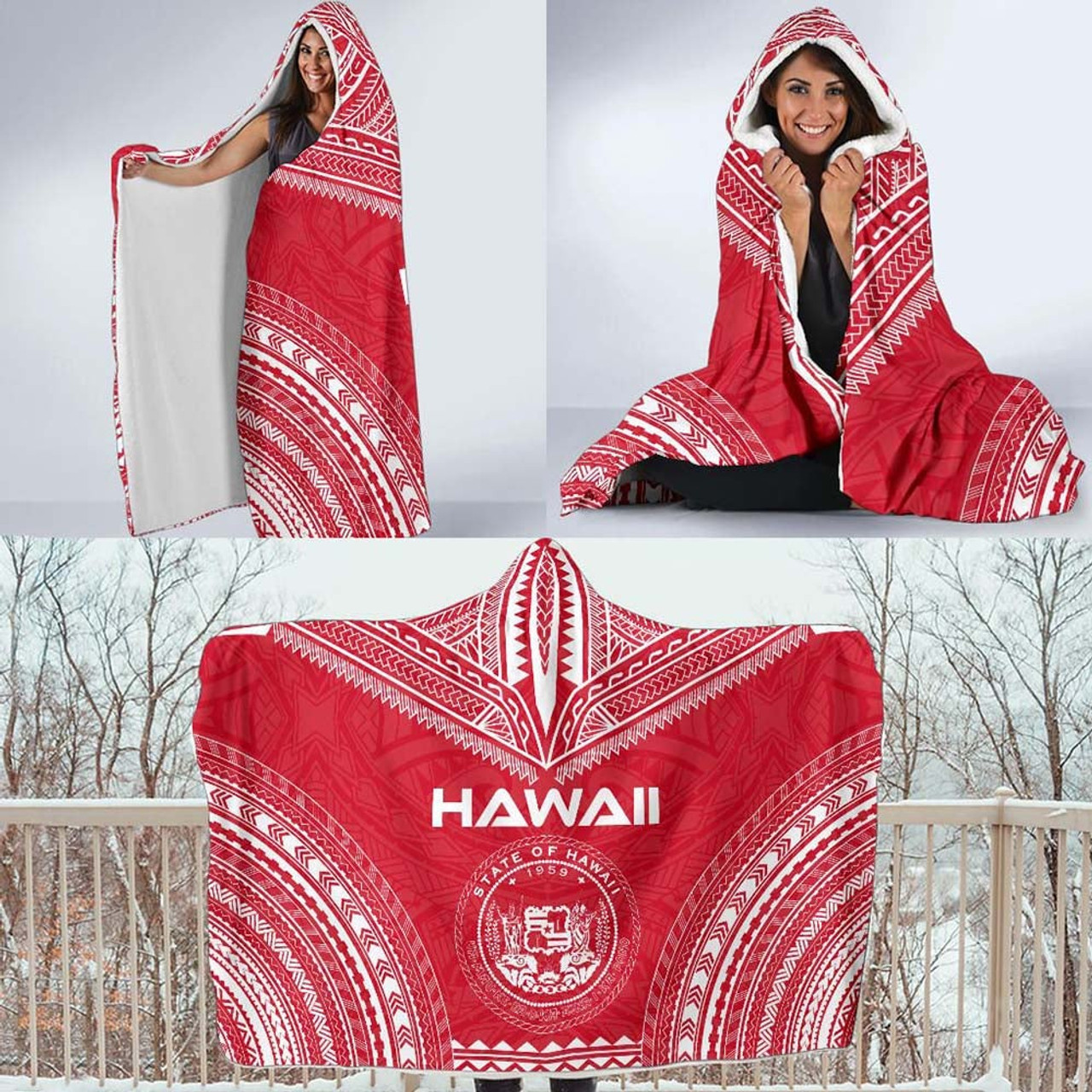 Hawaii Flag Polynesian Chief Hooded Blanket 4